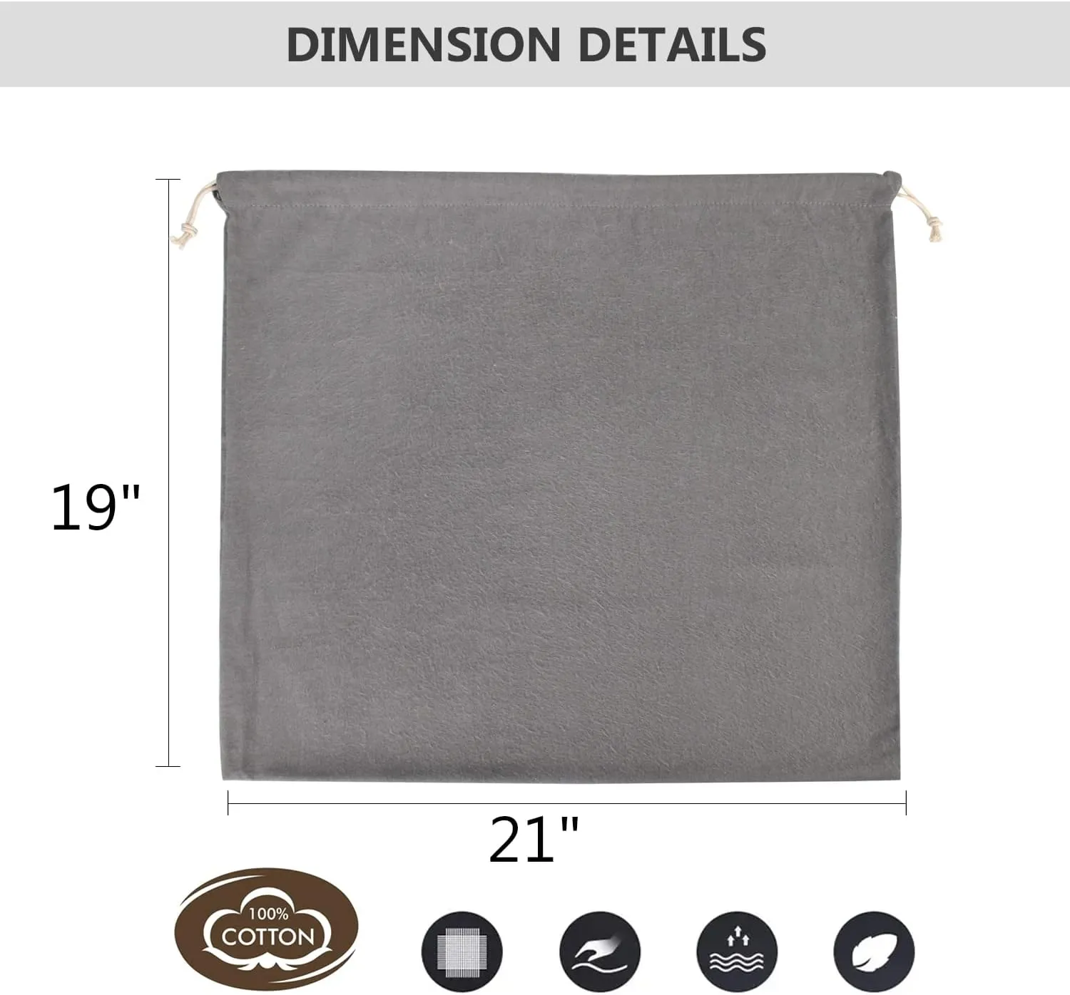 HAMBOLY 100% Cotton Bags 5 Pack Dust Cover Storage Pouch with Drawstring Closure for Packaging Handbags Purses Pocketbooks Shoes Boots, Grey (21 x 19 in)