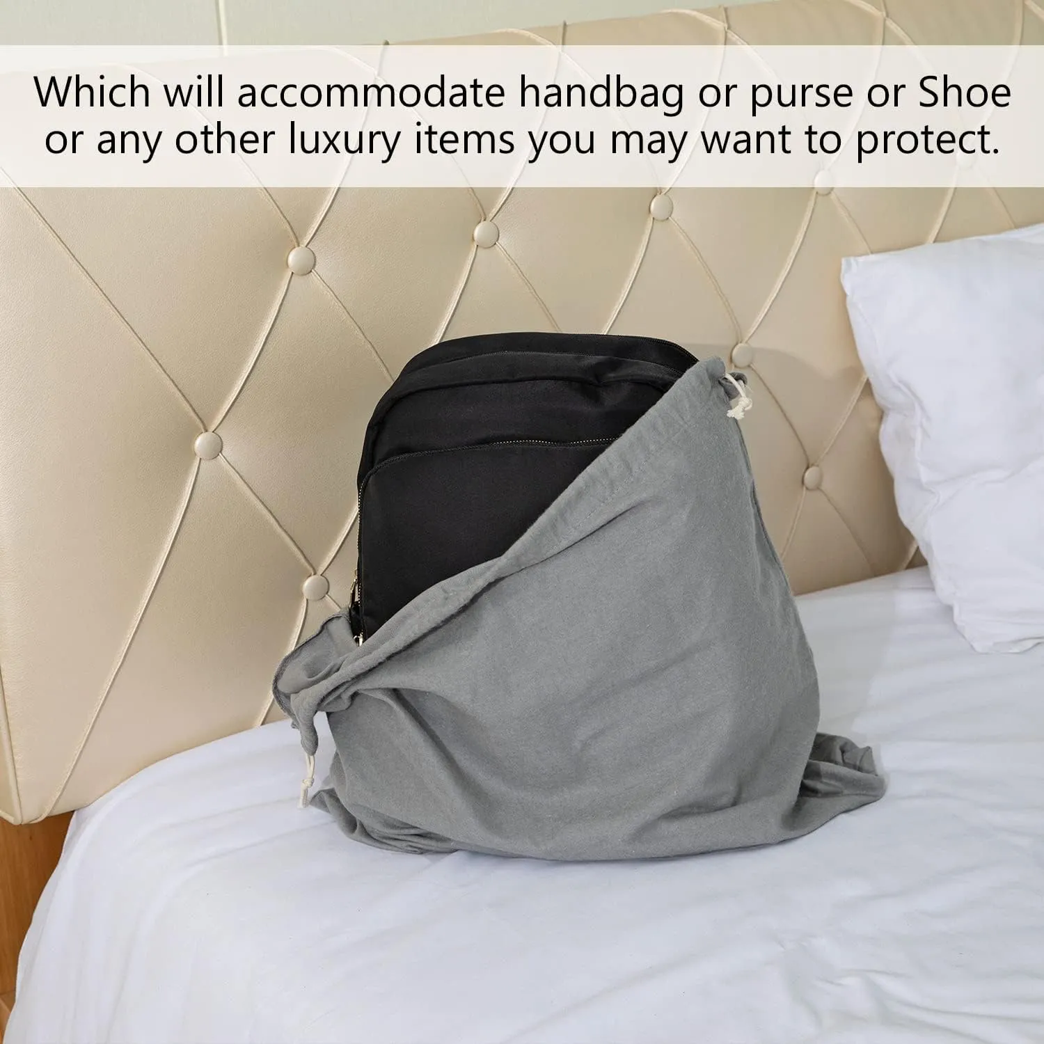 HAMBOLY 100% Cotton Bags 5 Pack Dust Cover Storage Pouch with Drawstring Closure for Packaging Handbags Purses Pocketbooks Shoes Boots, Grey (21 x 19 in)