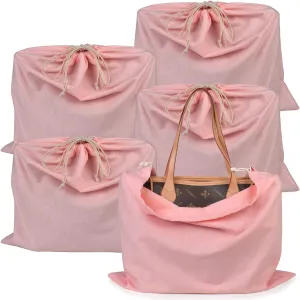 HAMBOLY 100% Cotton Bags 5 Pack Dust Cover Storage Pouch with Drawstring Closure for Packaging Handbags Purses Pocketbooks Shoes Boots, Pink (21 x 19 in)