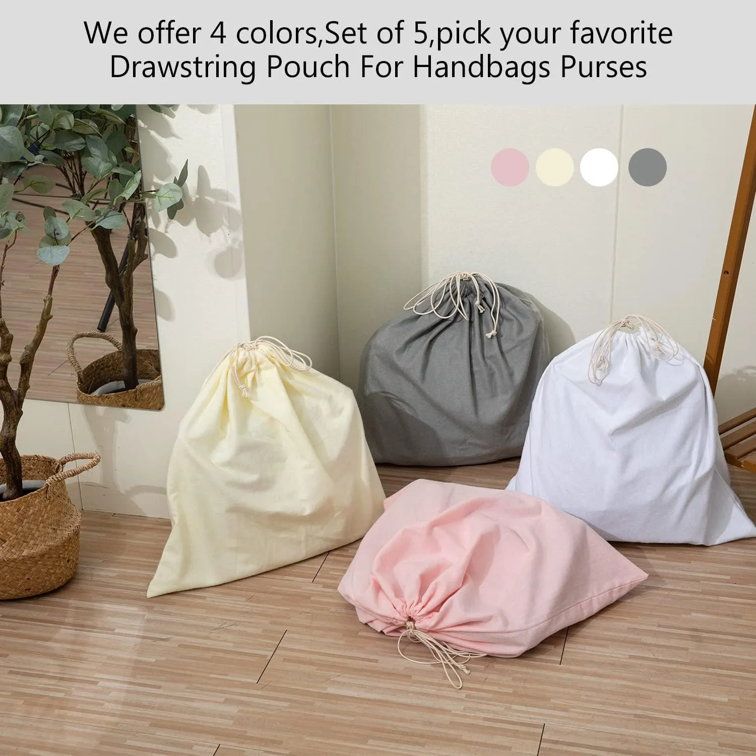 HAMBOLY 100% Cotton Bags 5 Pack Dust Cover Storage Pouch with Drawstring Closure for Packaging Handbags Purses Pocketbooks Shoes Boots, Pink (21 x 19 in)