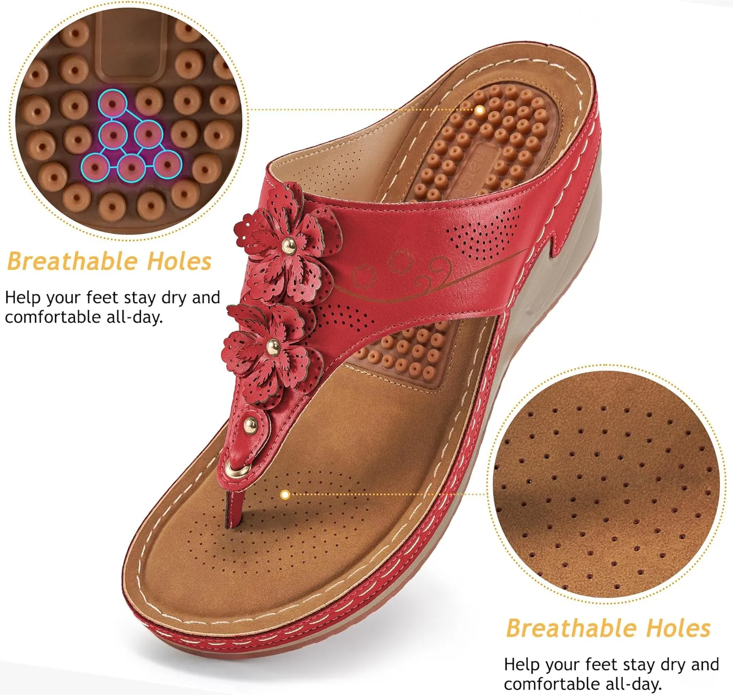 HARENCE Wedge Sandals for Women Dressy: Comfortable Cushion Footbed Walking Platform Shoes Summer Casual Womens Flip Flops