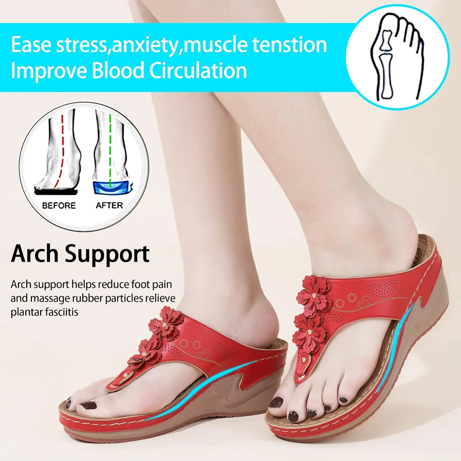 HARENCE Wedge Sandals for Women Dressy: Comfortable Cushion Footbed Walking Platform Shoes Summer Casual Womens Flip Flops