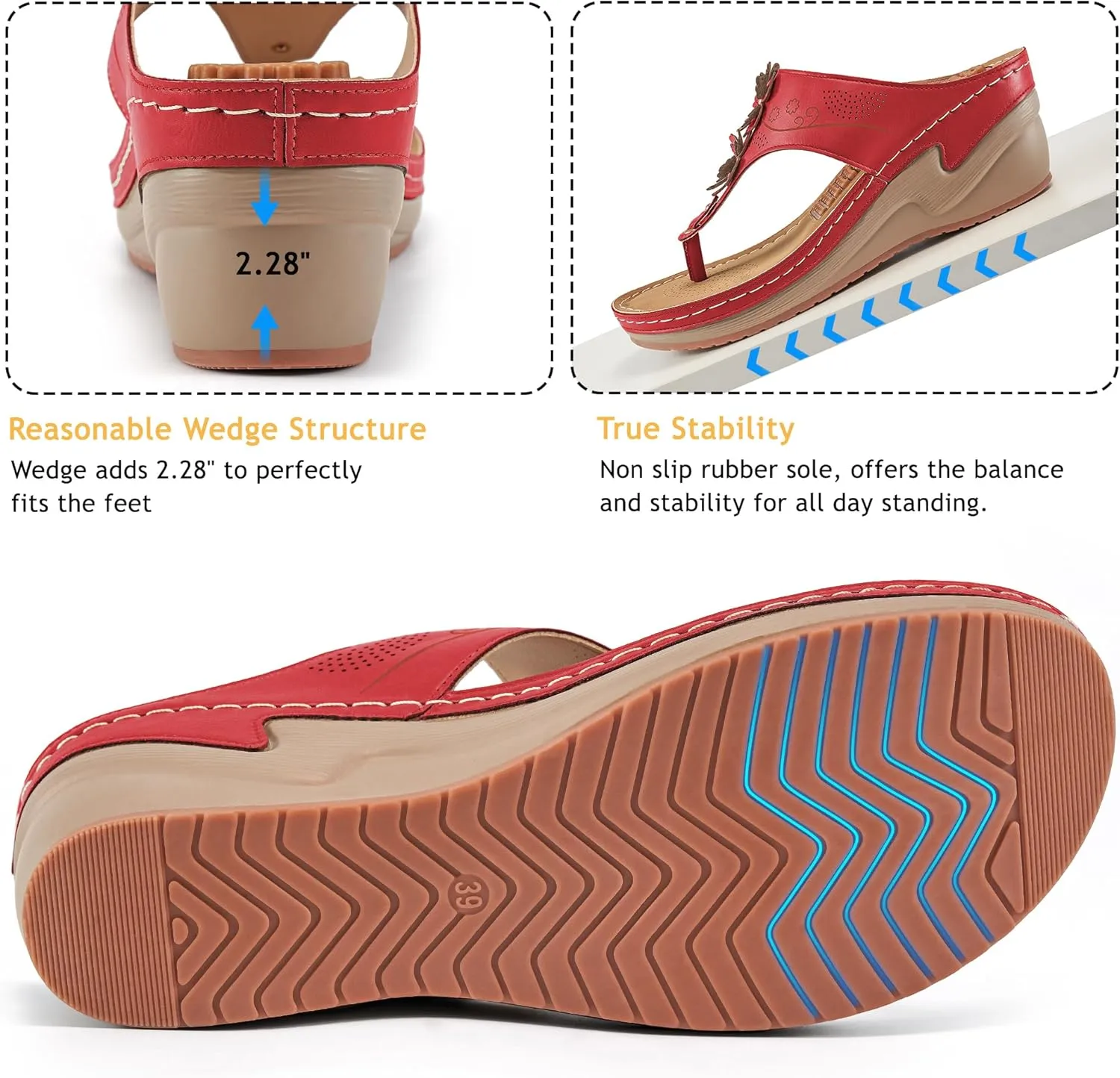 HARENCE Wedge Sandals for Women Dressy: Comfortable Cushion Footbed Walking Platform Shoes Summer Casual Womens Flip Flops