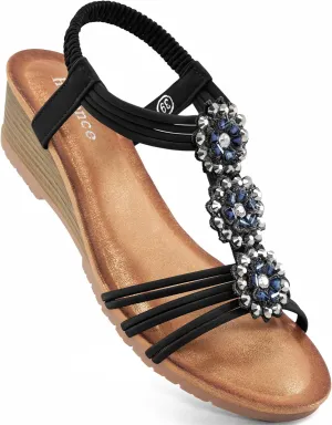 HARENCE Wedge Sandals for Women Shoes: Comfortable Elastic Ankle Strap Low Heel Dress Shoes Open Toe Gladiator Summer Beach Platform Sandals