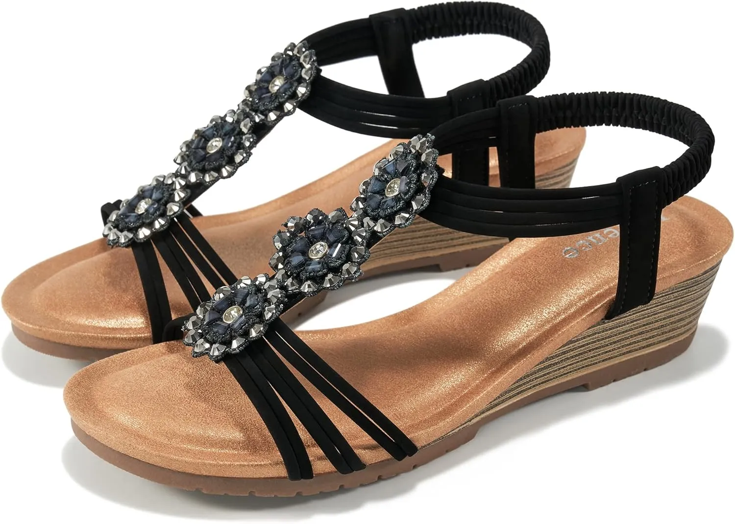 HARENCE Wedge Sandals for Women Shoes: Comfortable Elastic Ankle Strap Low Heel Dress Shoes Open Toe Gladiator Summer Beach Platform Sandals