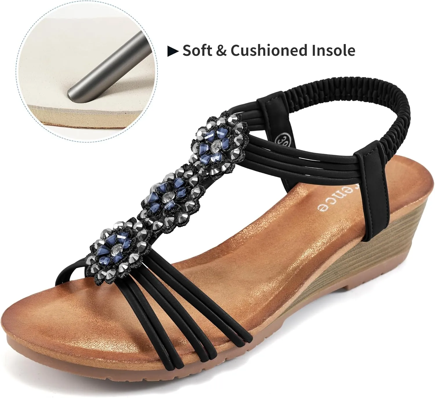 HARENCE Wedge Sandals for Women Shoes: Comfortable Elastic Ankle Strap Low Heel Dress Shoes Open Toe Gladiator Summer Beach Platform Sandals
