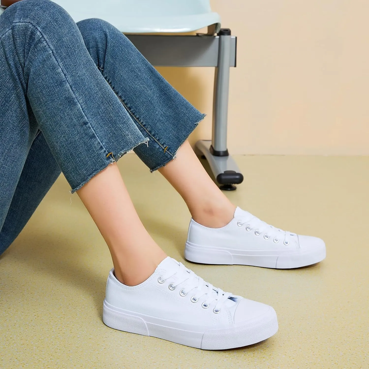 hash bubbie White Sneakers for Women Low Top Canvas Shoes Womens Canvas Sneakers Women's Fashion Sneakers Slip on Casual Tennis Shoes