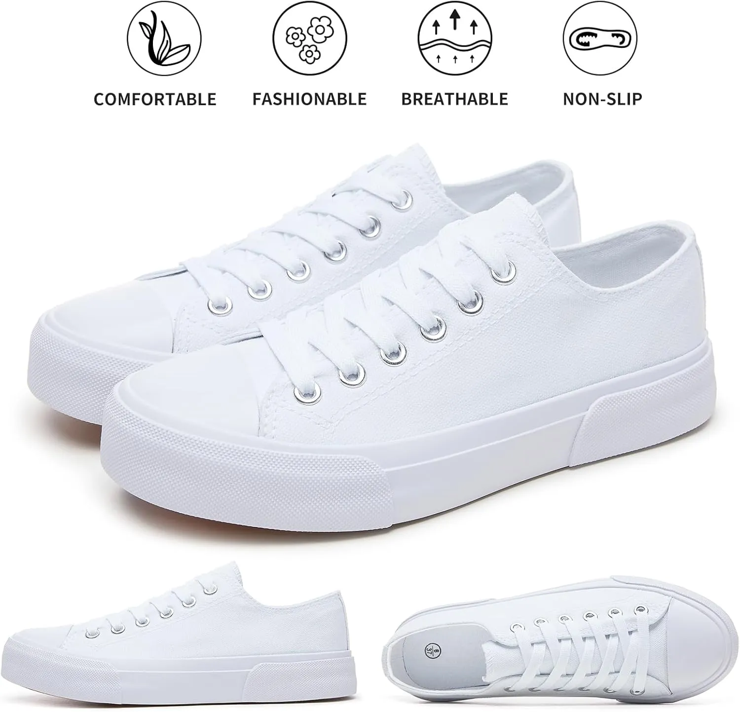 hash bubbie White Sneakers for Women Low Top Canvas Shoes Womens Canvas Sneakers Women's Fashion Sneakers Slip on Casual Tennis Shoes