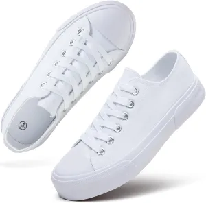 hash bubbie White Sneakers for Women Low Top Canvas Shoes Womens Canvas Sneakers Women's Fashion Sneakers Slip on Casual Tennis Shoes