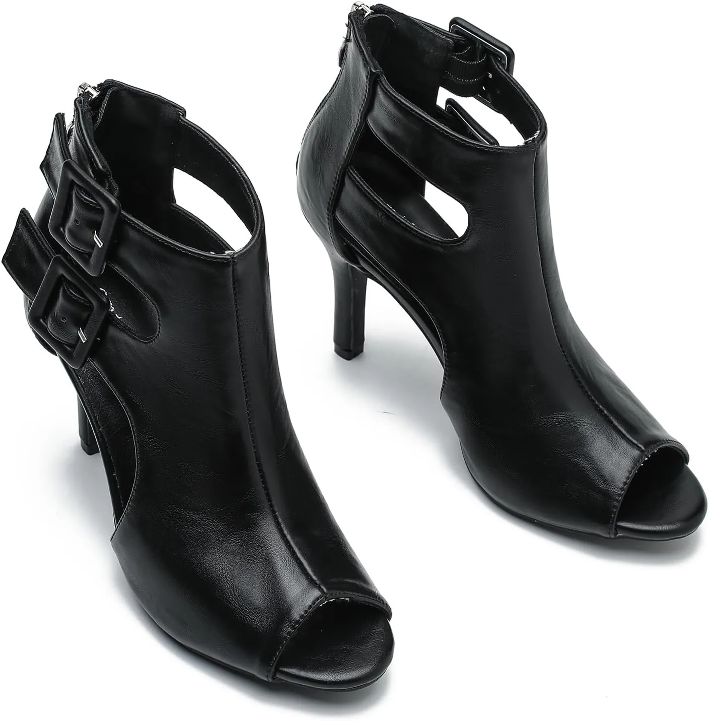 Heels for Women Open Toe Boots Cutout Ankle Strap Buckle Stiletto High Heel Sandals for Prom Party Wedding