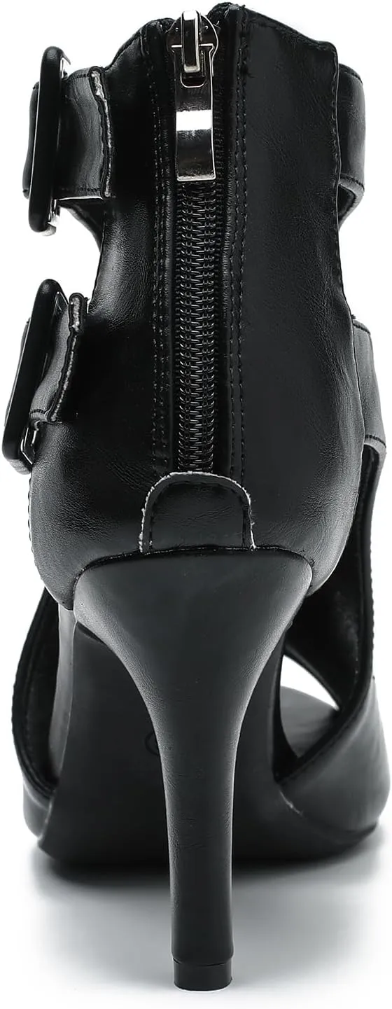 Heels for Women Open Toe Boots Cutout Ankle Strap Buckle Stiletto High Heel Sandals for Prom Party Wedding