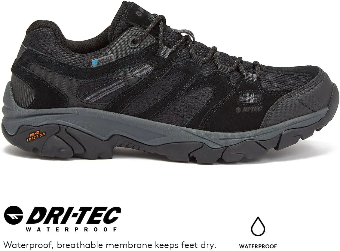 HI-TEC Ravus WP Low Waterproof Hiking Shoes for Men, Lightweight Breathable Outdoor Trekking and Trail Shoes, Sizes 7 to 15, Medium and Extra Wide Mens Hiking Shoes