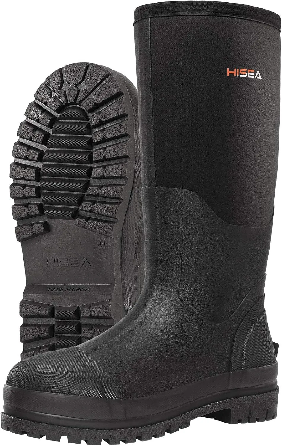 HISEA Men's Rubber Neoprene Rain Boots, Snow Boots - Tall Warm Waterproof Mens Winter Boots Durable Slip Resistant Boots for Men Outdoor Working, Hunting, Fishing