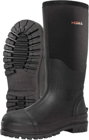 HISEA Men's Rubber Neoprene Rain Boots, Snow Boots - Tall Warm Waterproof Mens Winter Boots Durable Slip Resistant Boots for Men Outdoor Working, Hunting, Fishing