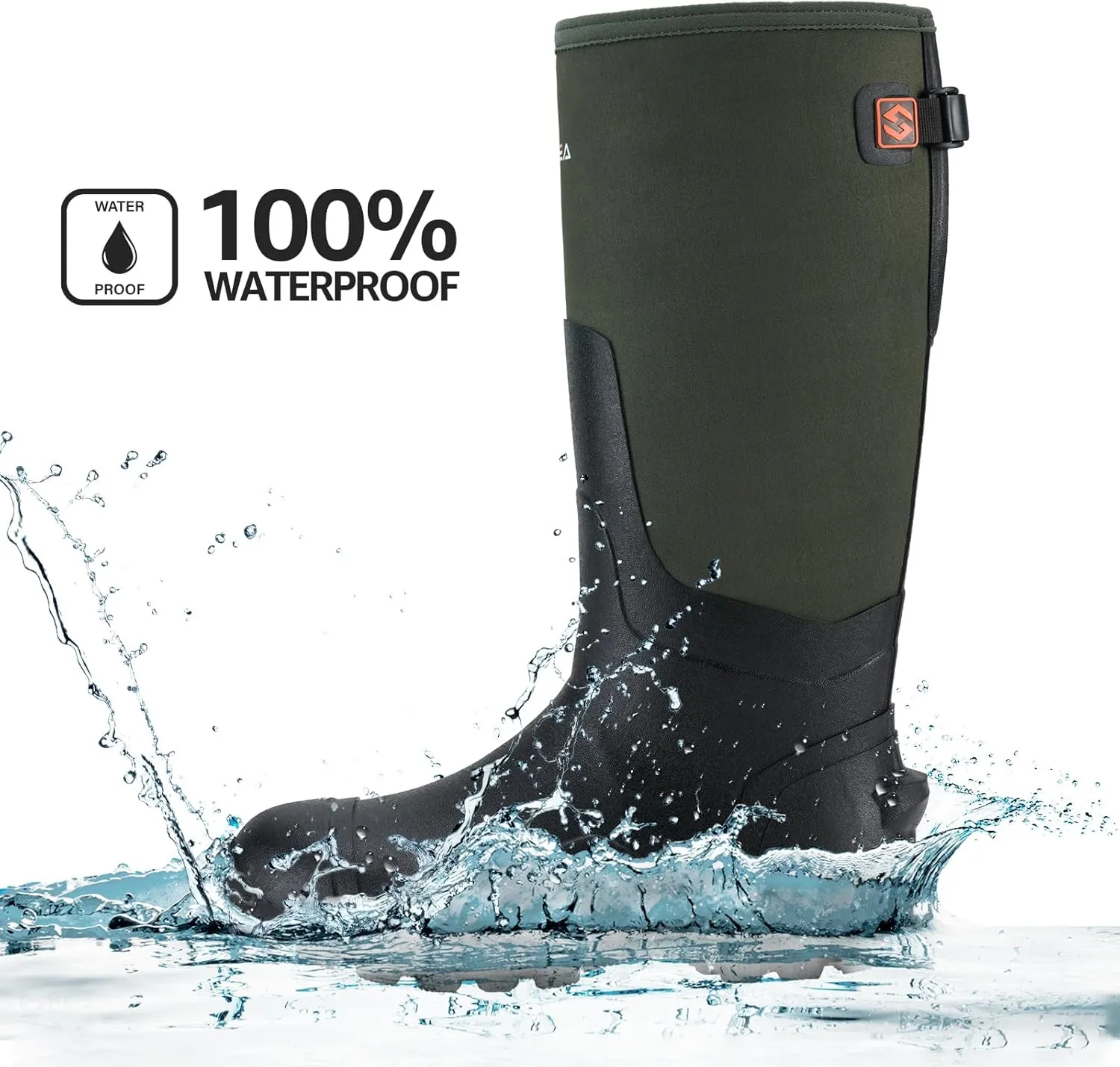 HISEA Upgraded Men's Rain Boots, Waterproof Insulated Rubber Neoprene Boots with Steel Shank, Durable Anti-Slip Outdoor Work Boots for Hunting Gardening Farming Fishing Mud Working, Adjustable Calf
