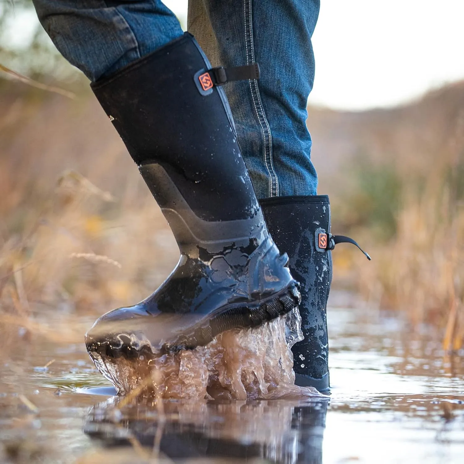 HISEA Upgraded Men's Rain Boots, Waterproof Insulated Rubber Neoprene Boots with Steel Shank, Durable Anti-Slip Outdoor Work Boots for Hunting Gardening Farming Fishing Mud Working, Adjustable Calf