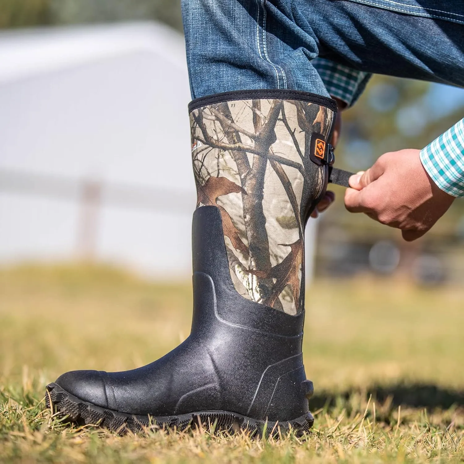 HISEA Upgraded Men's Rain Boots, Waterproof Insulated Rubber Neoprene Boots with Steel Shank, Durable Anti-Slip Outdoor Work Boots for Hunting Gardening Farming Fishing Mud Working, Adjustable Calf