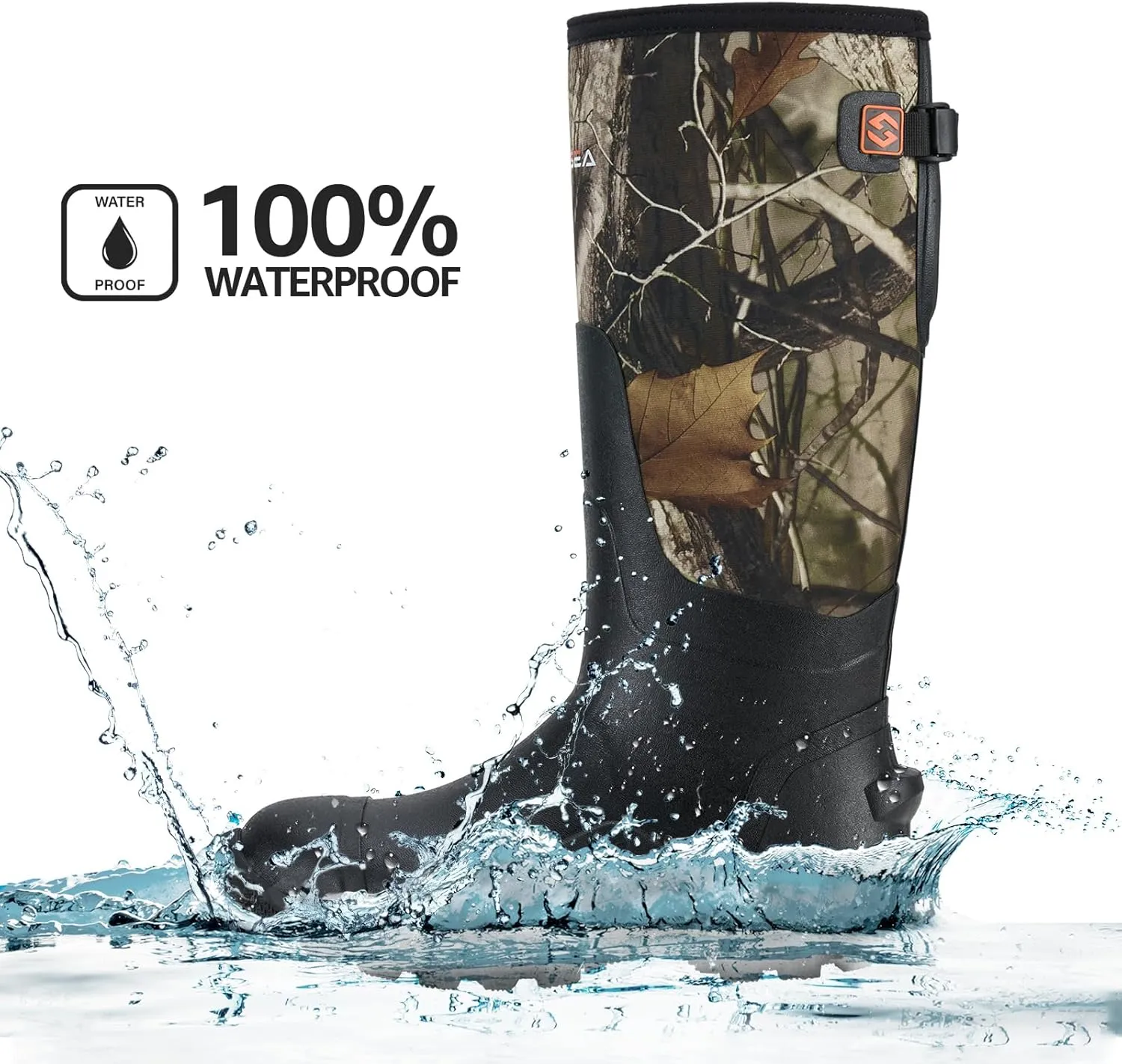 HISEA Upgraded Men's Rain Boots, Waterproof Insulated Rubber Neoprene Boots with Steel Shank, Durable Anti-Slip Outdoor Work Boots for Hunting Gardening Farming Fishing Mud Working, Adjustable Calf