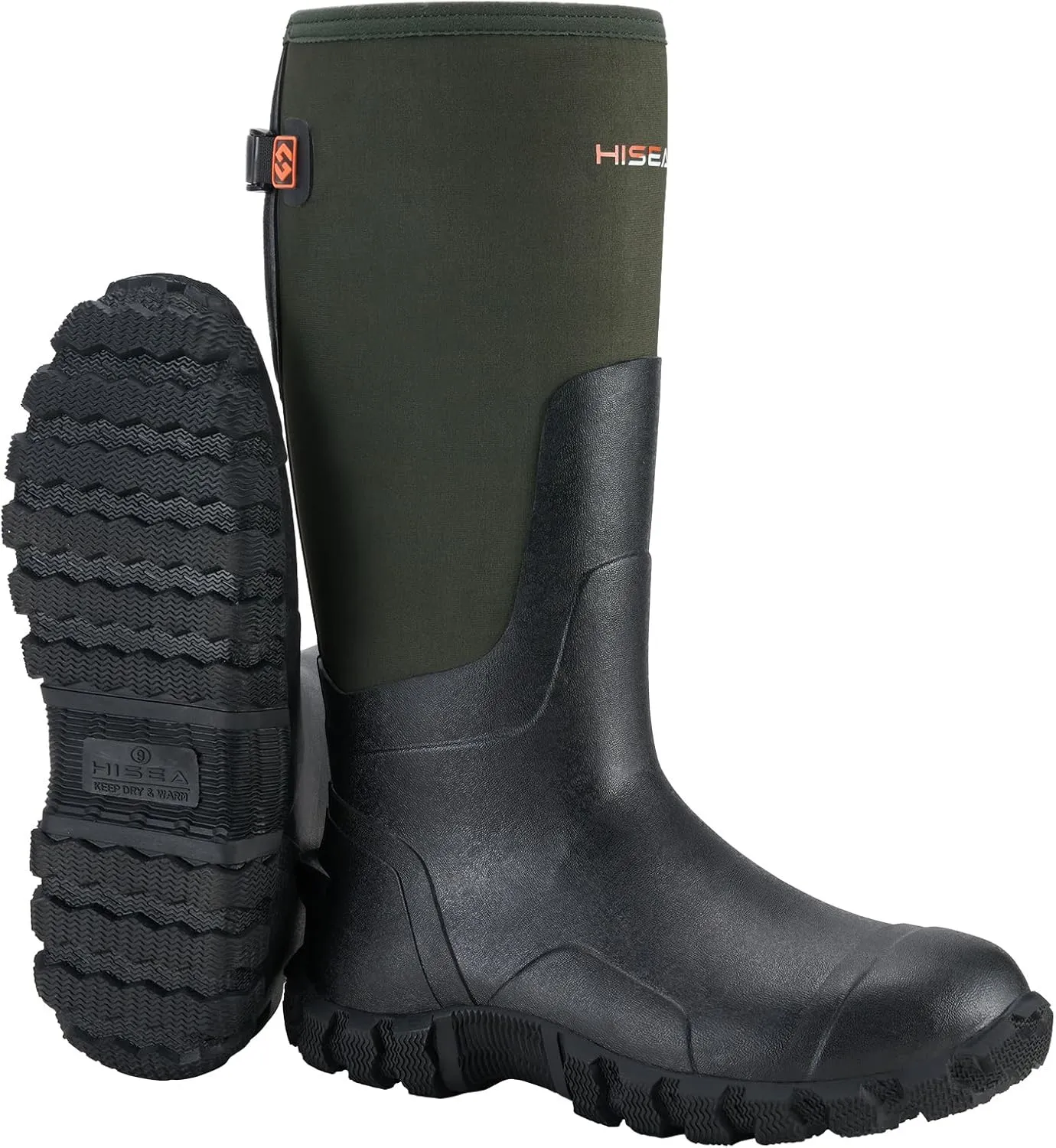 HISEA Upgraded Men's Rain Boots, Waterproof Insulated Rubber Neoprene Boots with Steel Shank, Durable Anti-Slip Outdoor Work Boots for Hunting Gardening Farming Fishing Mud Working, Adjustable Calf