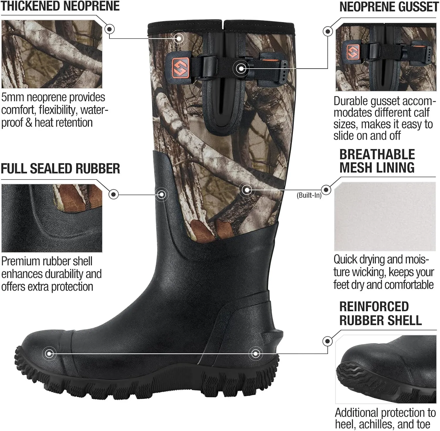 HISEA Women's Mid Calf Rain Boots Waterproof Rubber Boot for Garden Mud Working