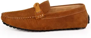 HOOENG Driving Moccasins for Men Genuine Leather Suede Vamp Stitching Details Round Toe Bow Anti-Slip Flexible Flat Heel Driving Slip on (Color : Light Brown, Size : 8)