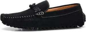 HOOENG Loafer Shoes for Men Suede Vamp Round Toe Breathable Stitching Details Rope Tie Flat Heel Flexible Soft Walking Slip on (Color : Black, Size : 7.5)