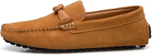 HOOENG Loafer Shoes for Men Suede Vamp Round Toe Breathable Stitching Details Rope Tie Flat Heel Flexible Soft Walking Slip on (Color : Light Brown, Size : 9)