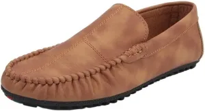 HOOENG Men's Loafers Moccasins Shoes Solid Color Patchwork PU Leather Flat Heel Anti-Slip Comfortable Outdoor Slip-ons (Color : Khaki, Size : 9)