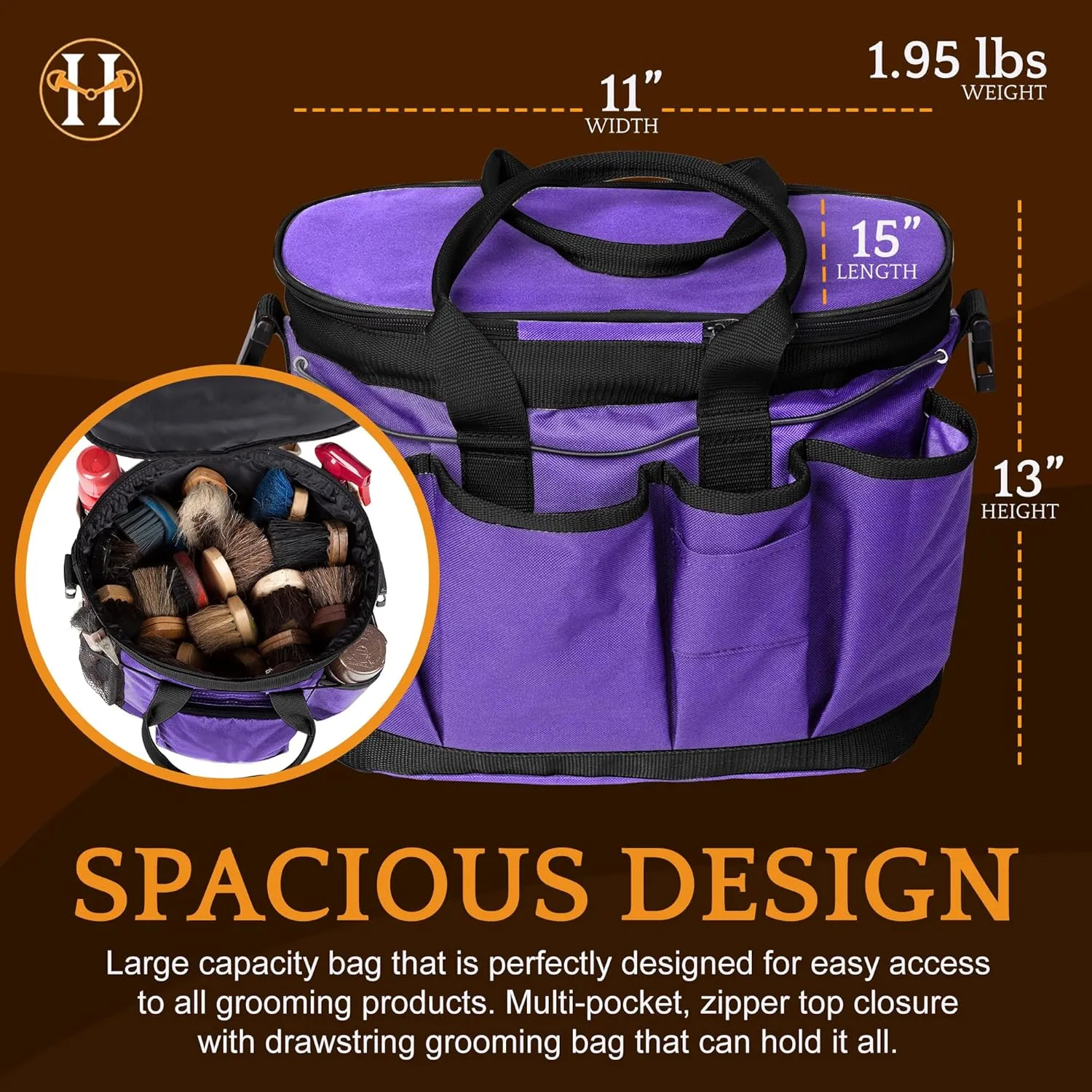 Huntley Equestrian Deluxe Grooming Bag Perfectly Designed Easy Access Multi Pocket Zipper Top Closure Double Handles Shoulder Strap Exterior Pockets