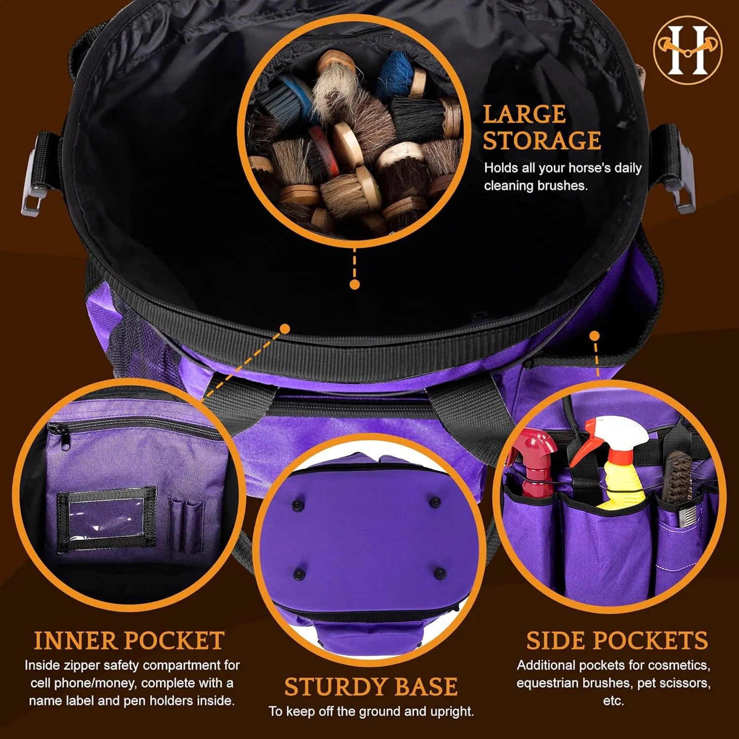 Huntley Equestrian Deluxe Grooming Bag Perfectly Designed Easy Access Multi Pocket Zipper Top Closure Double Handles Shoulder Strap Exterior Pockets