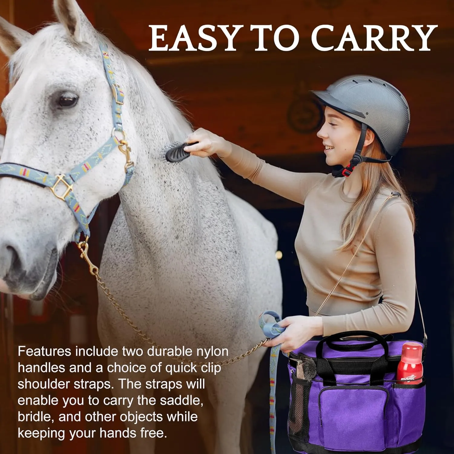 Huntley Equestrian Deluxe Grooming Bag Perfectly Designed Easy Access Multi Pocket Zipper Top Closure Double Handles Shoulder Strap Exterior Pockets