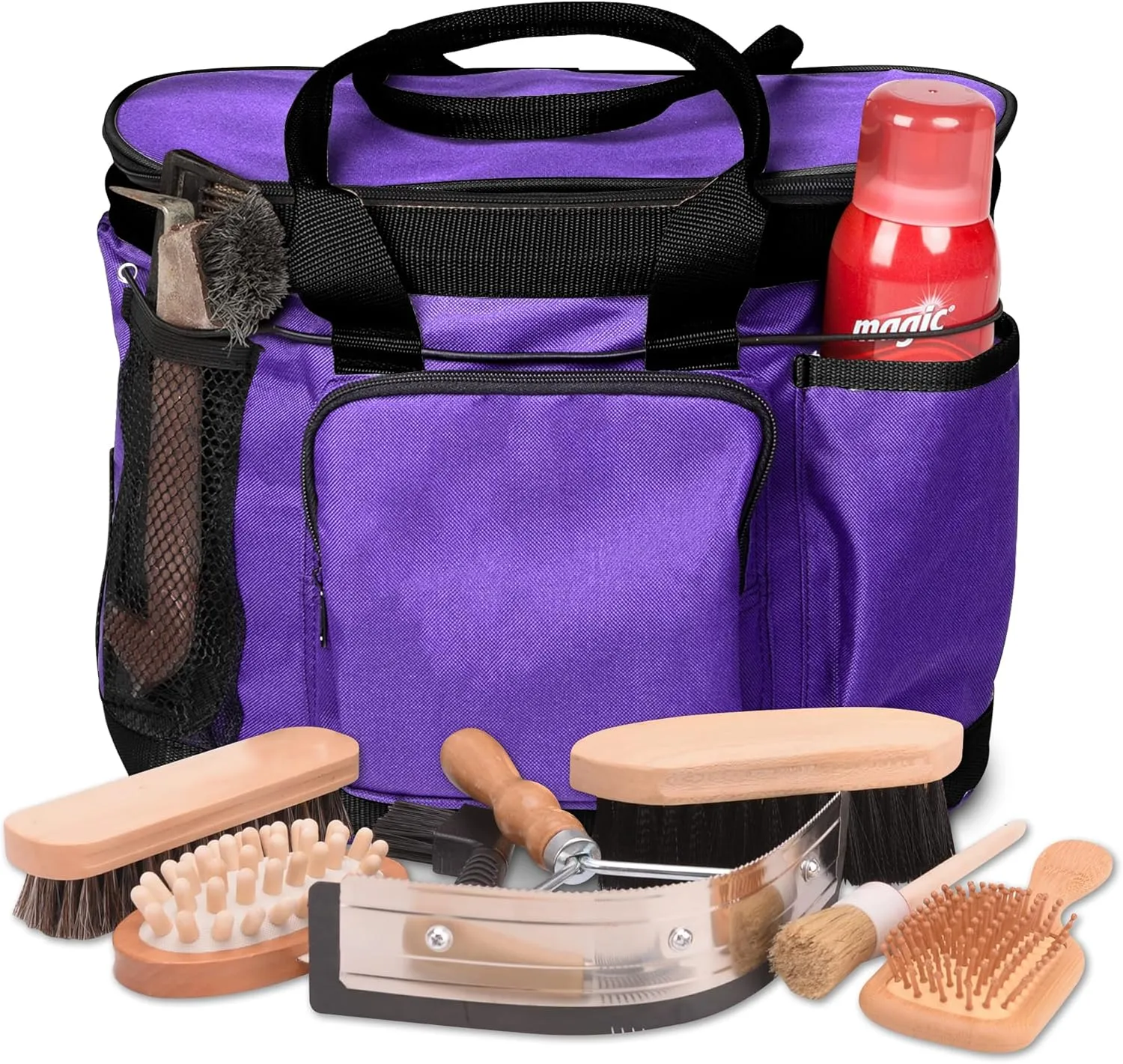 Huntley Equestrian Deluxe Grooming Bag Perfectly Designed Easy Access Multi Pocket Zipper Top Closure Double Handles Shoulder Strap Exterior Pockets