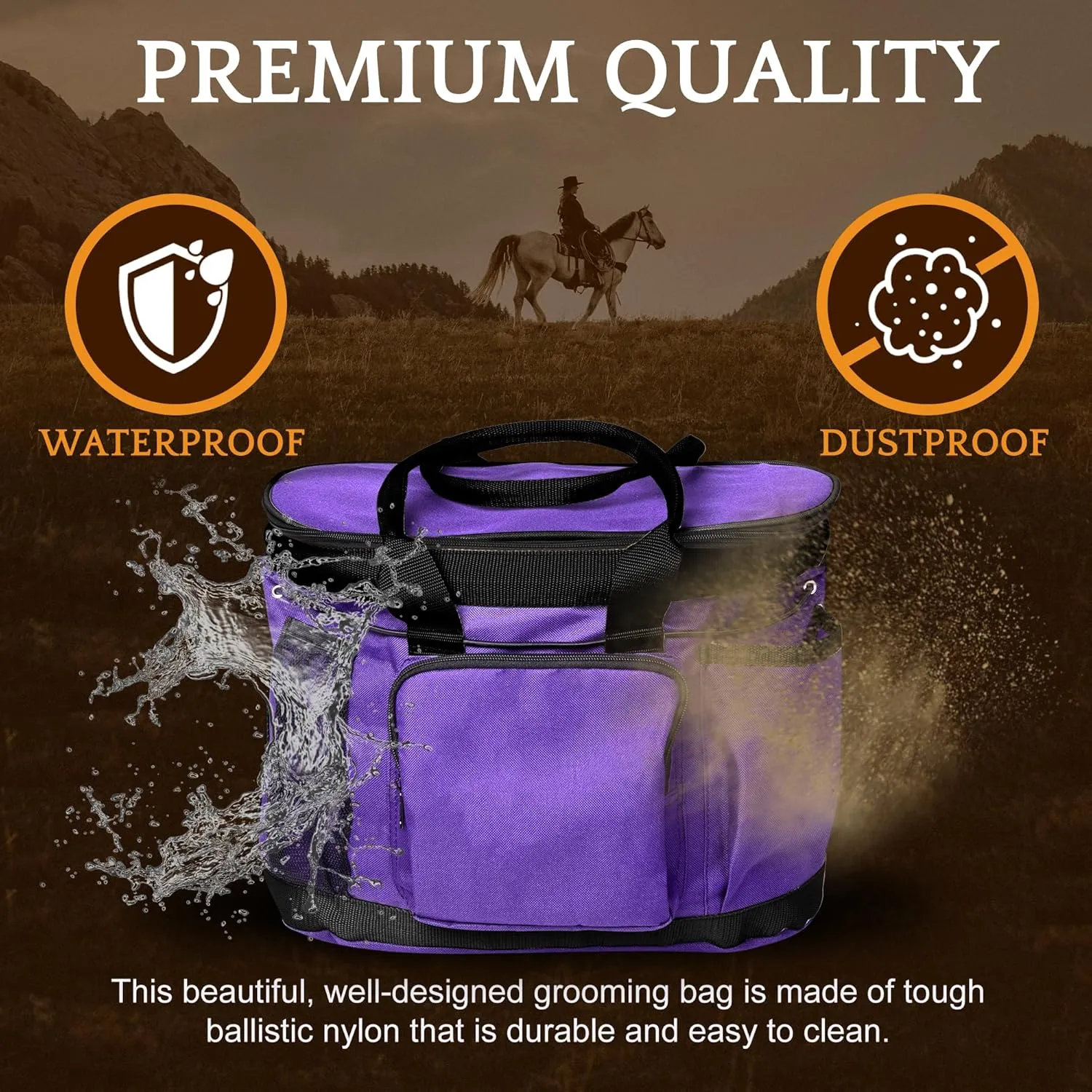 Huntley Equestrian Deluxe Grooming Bag Perfectly Designed Easy Access Multi Pocket Zipper Top Closure Double Handles Shoulder Strap Exterior Pockets