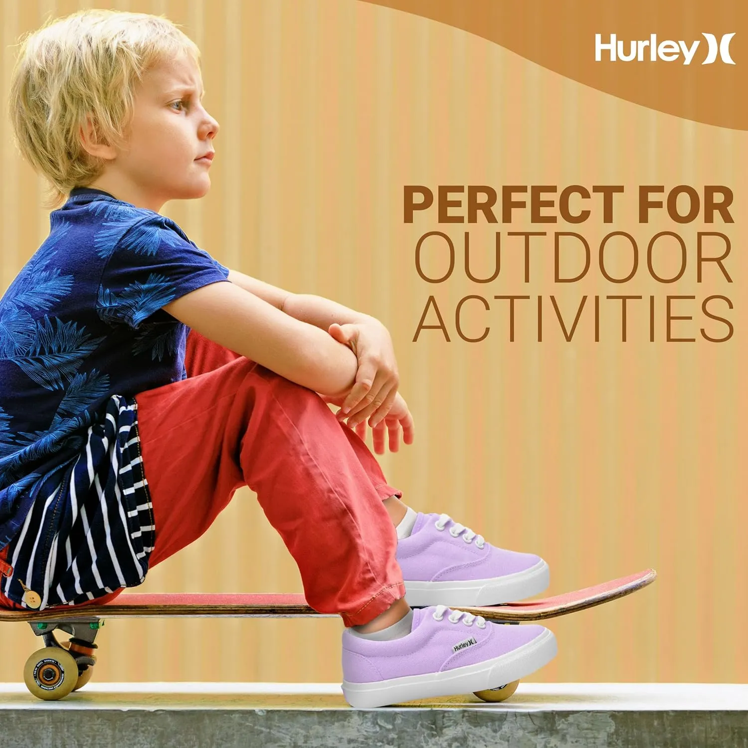 Hurley Marley Kids Lace Up Canvas Sneakers – Low Cut Skateboarding Shoes for Kids, Sports Shoes for Boys and Girls