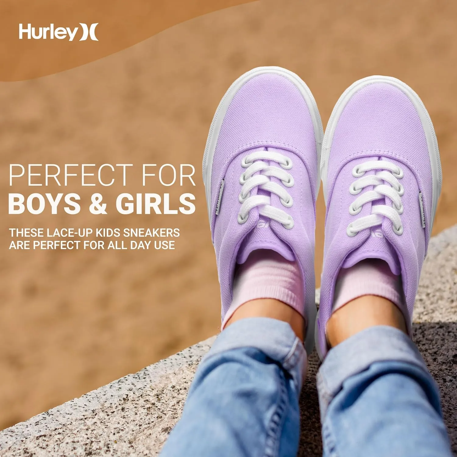 Hurley Marley Kids Lace Up Canvas Sneakers – Low Cut Skateboarding Shoes for Kids, Sports Shoes for Boys and Girls
