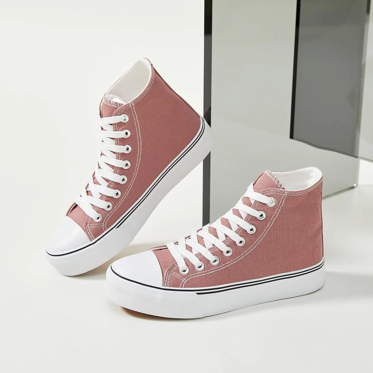 Iarus High Top Sneakers for Women White Canvas Comfortable Shoes for Women Walking Casual Sneakers Tennis Shoes