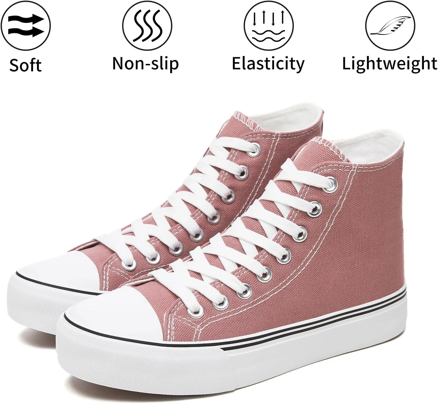 Iarus High Top Sneakers for Women White Canvas Comfortable Shoes for Women Walking Casual Sneakers Tennis Shoes