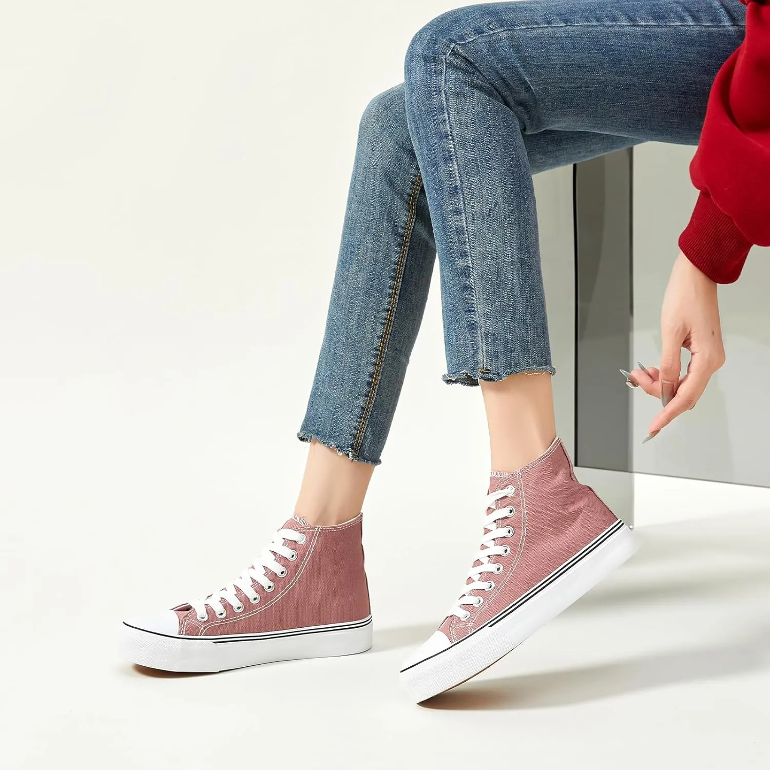 Iarus High Top Sneakers for Women White Canvas Comfortable Shoes for Women Walking Casual Sneakers Tennis Shoes