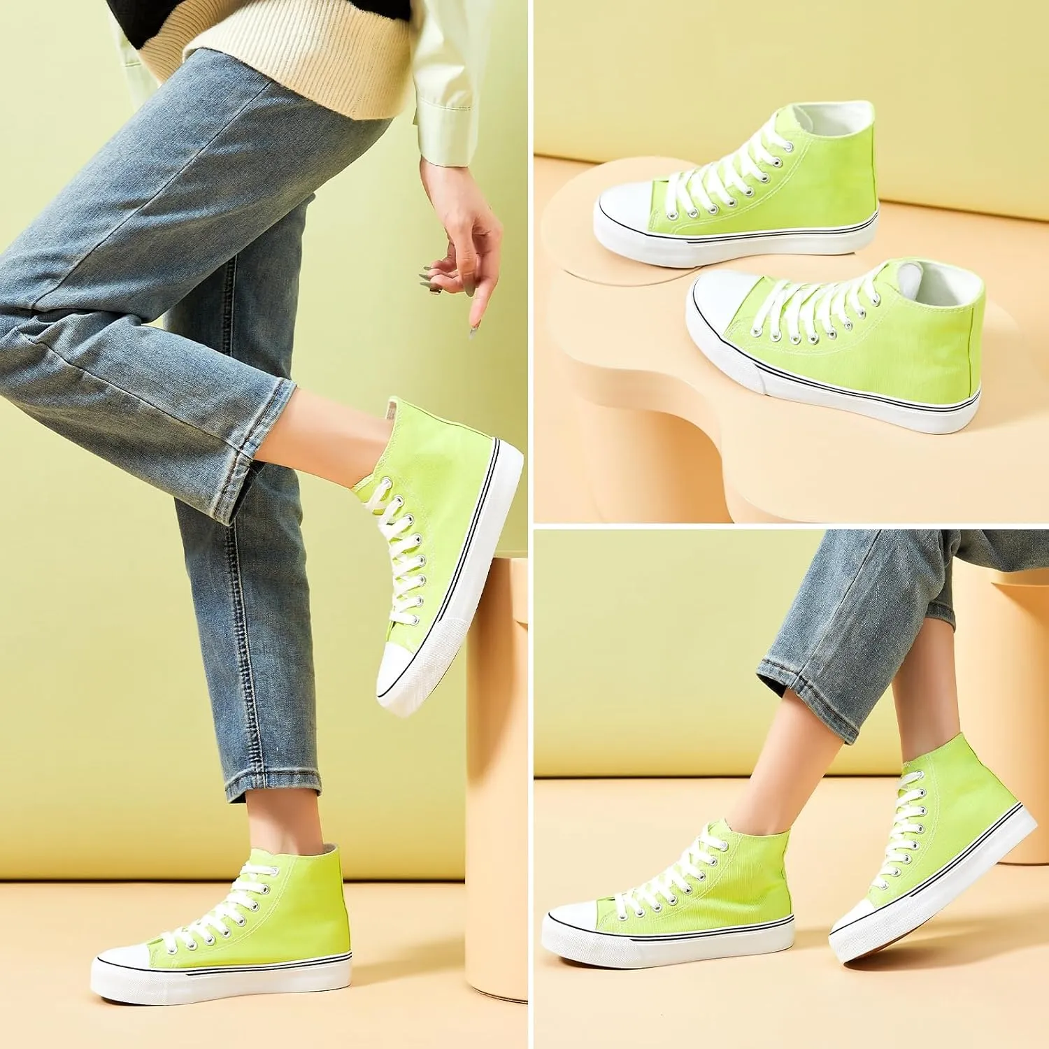 Iarus High Top Sneakers for Women White Canvas Comfortable Shoes for Women Walking Casual Sneakers Tennis Shoes