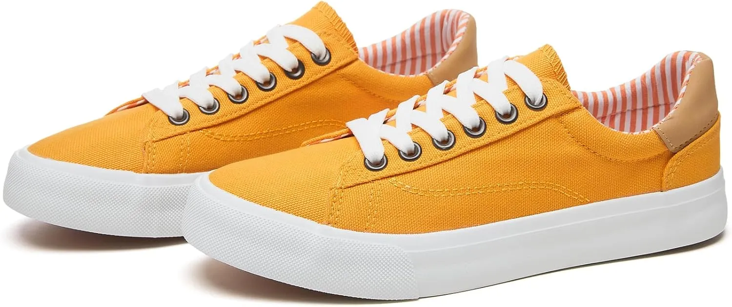 Iarus Women's Fashion Sneakers Low Top White Canvas Shoes for Womens Comfortable Breathable Lace-Up