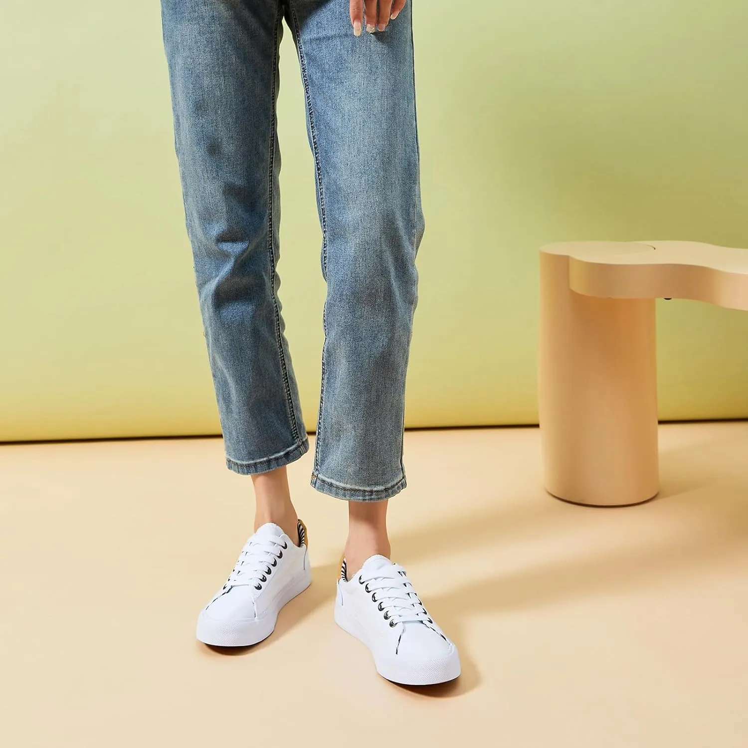 Iarus Women's Fashion Sneakers Low Top White Canvas Shoes for Womens Comfortable Breathable Lace-Up