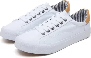 Iarus Women's Fashion Sneakers Low Top White Canvas Shoes for Womens Comfortable Breathable Lace-Up