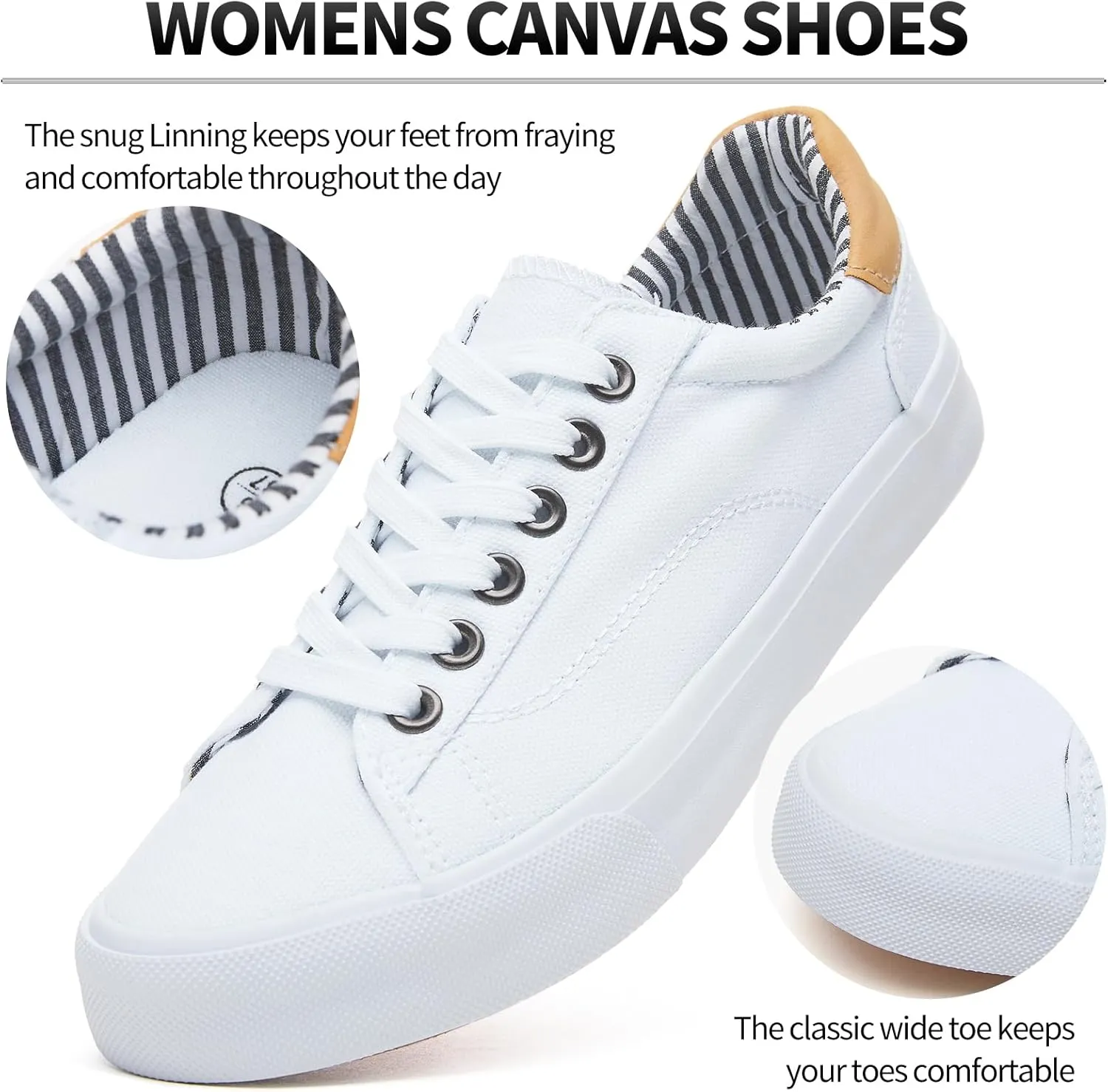 Iarus Women's Fashion Sneakers Low Top White Canvas Shoes for Womens Comfortable Breathable Lace-Up