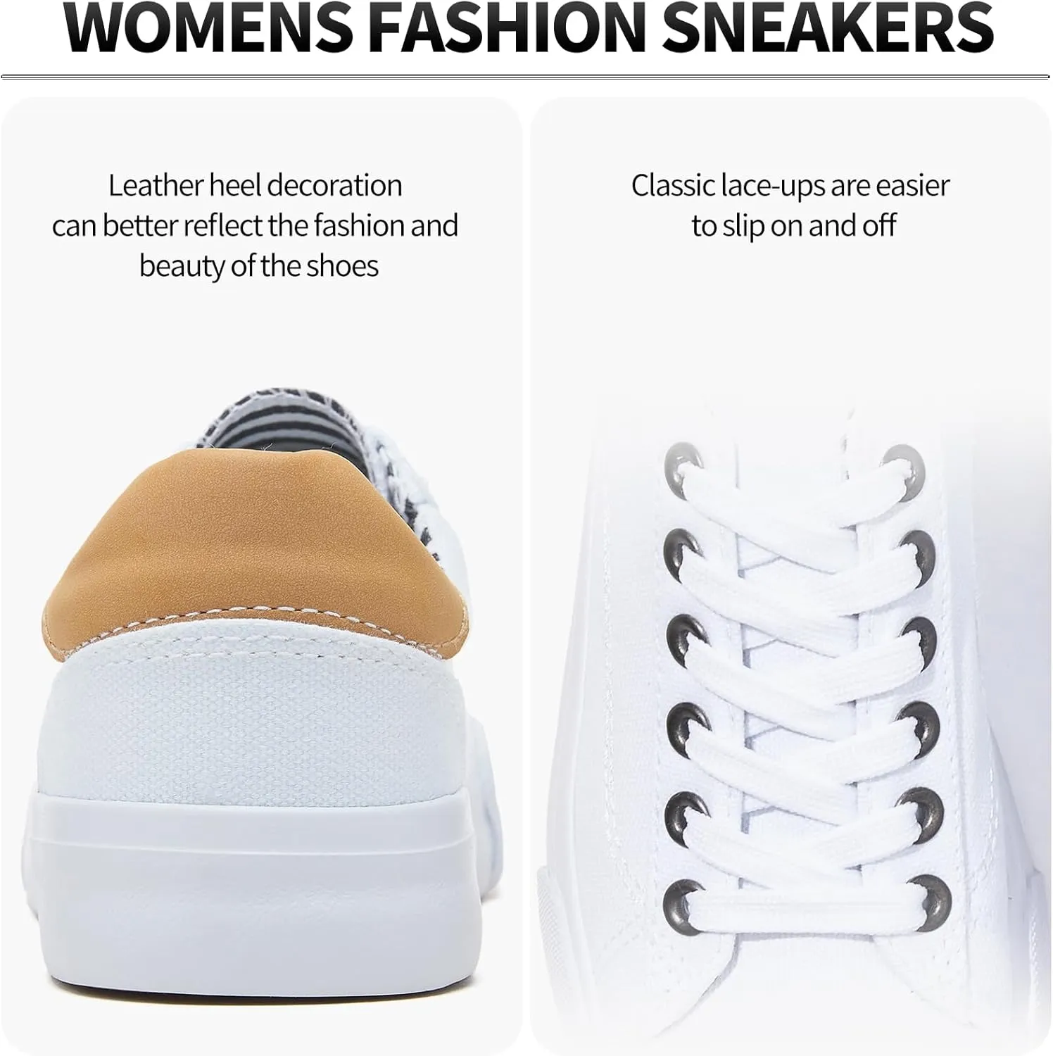 Iarus Women's Fashion Sneakers Low Top White Canvas Shoes for Womens Comfortable Breathable Lace-Up