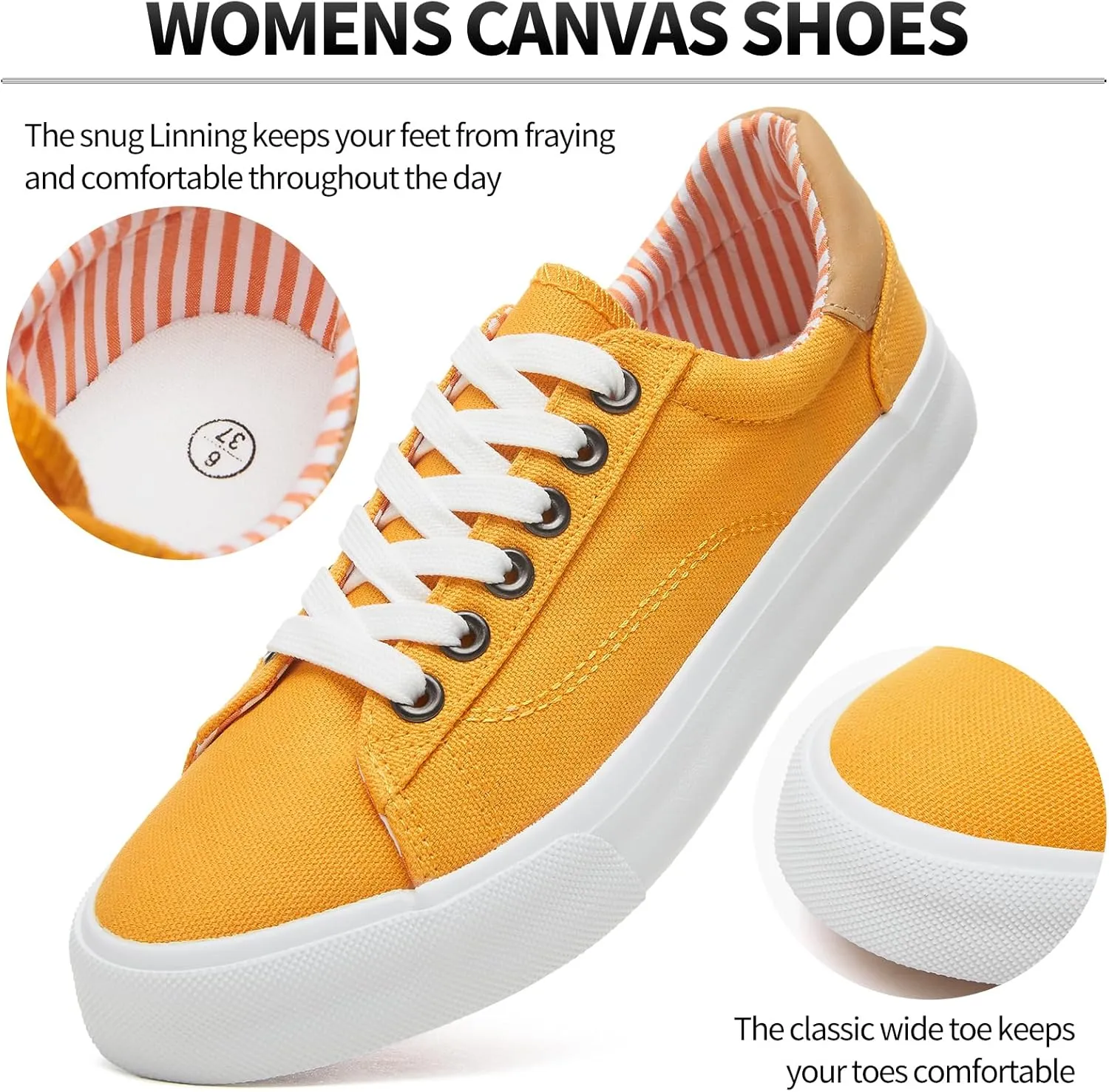 Iarus Women's Fashion Sneakers Low Top White Canvas Shoes for Womens Comfortable Breathable Lace-Up