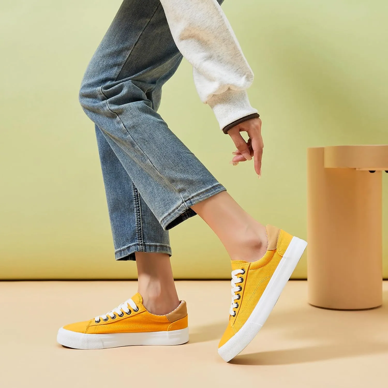 Iarus Women's Fashion Sneakers Low Top White Canvas Shoes for Womens Comfortable Breathable Lace-Up