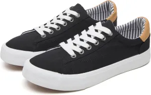 Iarus Women's Fashion Sneakers Low Top White Canvas Shoes for Womens Comfortable Breathable Lace-Up