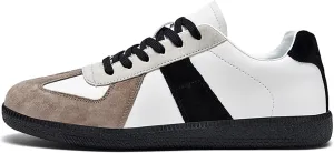 ihinzry Fashion Sneakers Womens Tennis Shoes Genuine Leather Lace Up Casual Shoes Gum Sole Sneakers