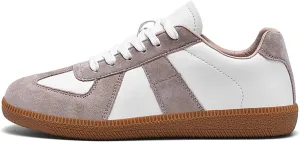 ihinzry Fashion Sneakers Womens Tennis Shoes Genuine Leather Lace Up Casual Shoes Gum Sole Sneakers