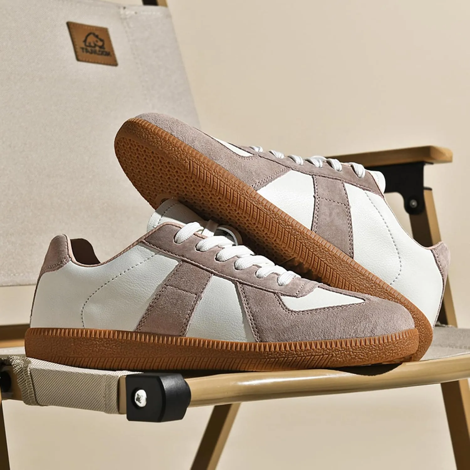 ihinzry Fashion Sneakers Womens Tennis Shoes Genuine Leather Lace Up Casual Shoes Gum Sole Sneakers